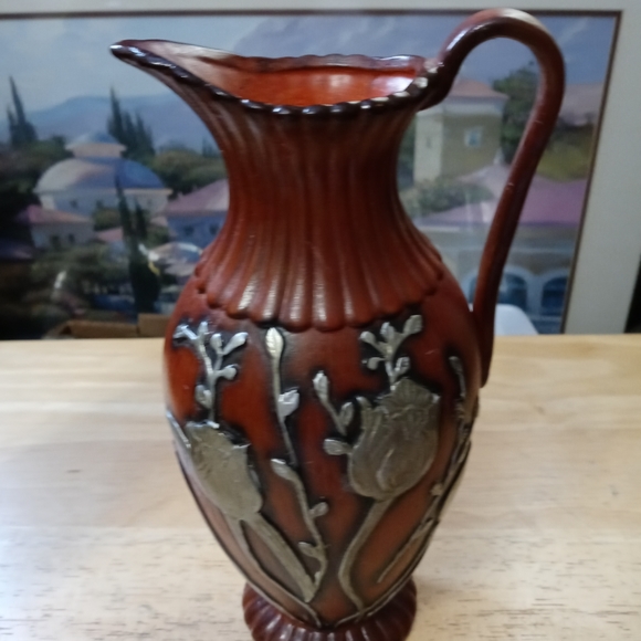 🏫2 VINTAGE FLORAL POTTERY VASE🏬🎋SIZE 8"×4"& 8.5"×4",ART NOUVEAU FLORAL DECOR. - Picture 4 of 12
